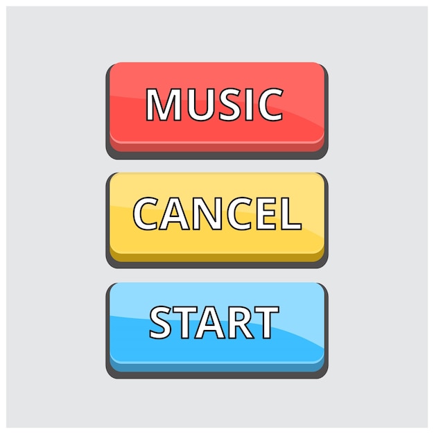 Бесплатное векторное изображение Набор из 3 цветных кнопок на светло-сером фоне