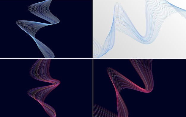 무료 벡터 4 기하학적 웨이브 패턴 배경 세트 추상 흔들며 라인 벡터 일러스트 레이 션