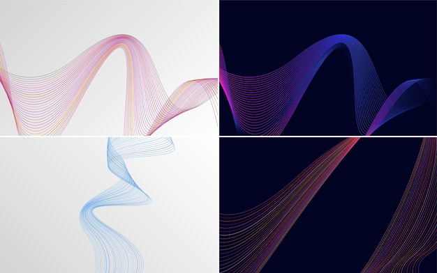 무료 벡터 4 기하학적 웨이브 패턴 배경 세트 추상 흔들며 라인 벡터 일러스트 레이 션