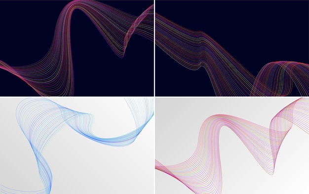 무료 벡터 4 기하학적 웨이브 패턴 배경 세트 추상 흔들며 라인 벡터 일러스트 레이 션
