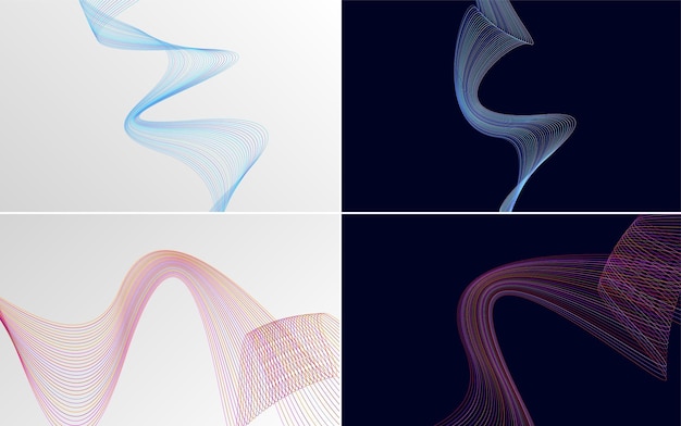 無料ベクター 4 の幾何学的な波パターン背景のセット 抽象的な手を振っている行ベクトル イラスト