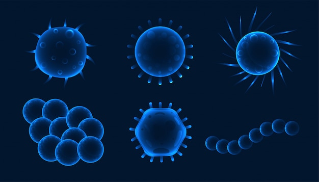 Набор из 6 различных форм вируса или бактерий фона