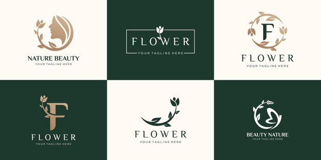 名刺と花のロゴデザインのインスピレーション プレミアムベクター
