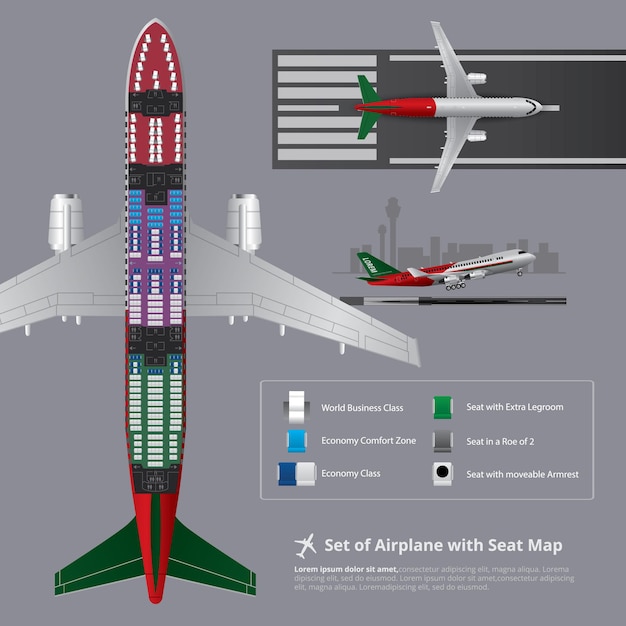 無料ベクター 分離されたシートマップと飛行機のセット