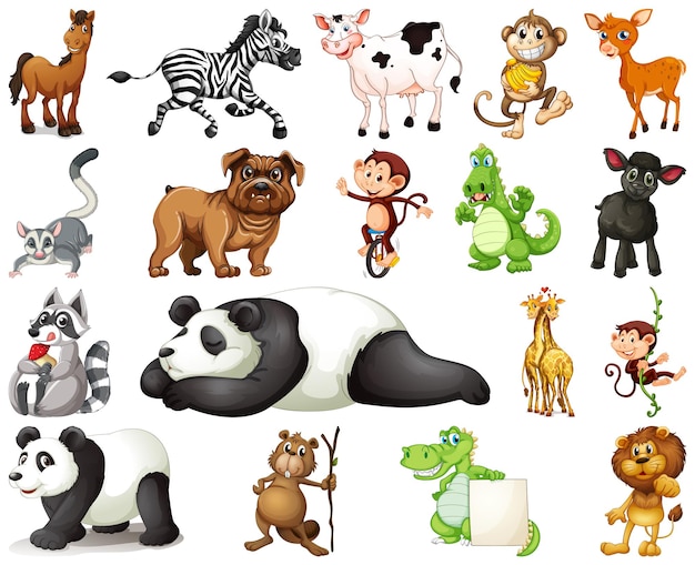 Бесплатное векторное изображение Набор животных мультипликационный персонаж