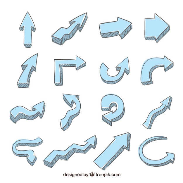 무료 벡터 손으로 그린 스타일을 표시하는 화살표의 집합