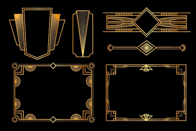 무료 벡터 아트 데코 프레임 및 장식 세트