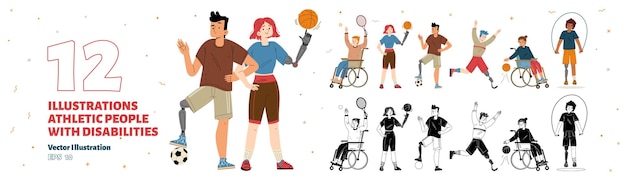 Бесплатное векторное изображение Набор спортсменов с ограниченными возможностями спортсменов