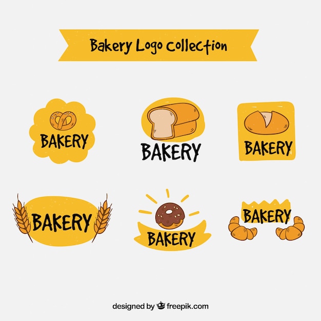 Бесплатное векторное изображение Набор пекарских логотипов в стиле ручной работы