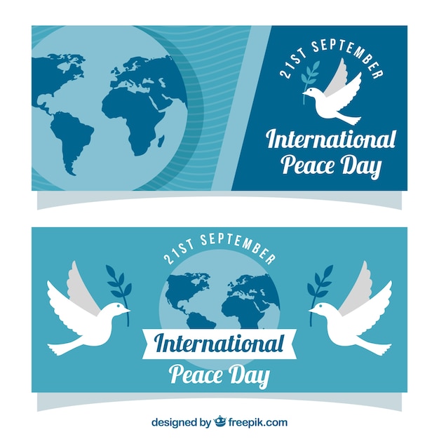 Бесплатное векторное изображение Набор баннеров для мира с голубями и миром