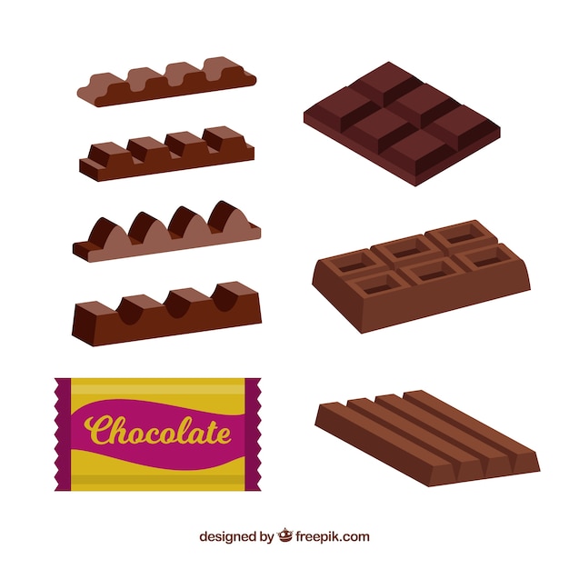 Бесплатное векторное изображение Набор баров и кусочков вкусного шоколада