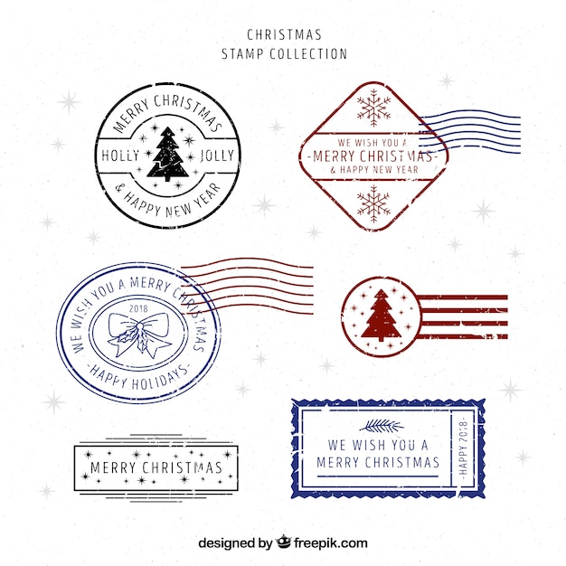 무료 벡터 아름 다운 크리스마스 우표의 세트