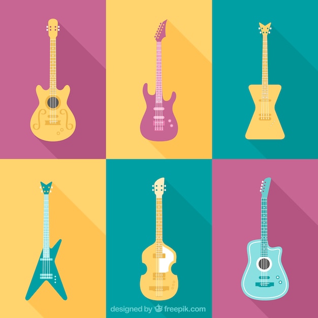 Бесплатное векторное изображение Набор красивых гитар в плоском дизайне