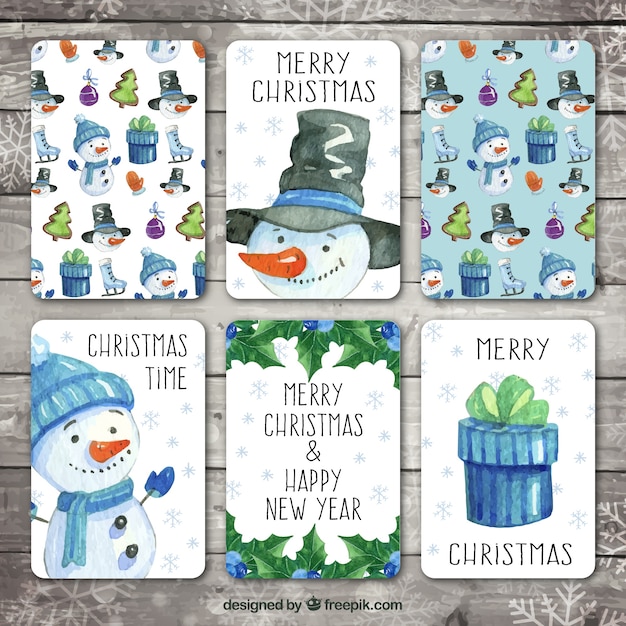 Бесплатное векторное изображение Набор красивых акварельных рождественских открыток