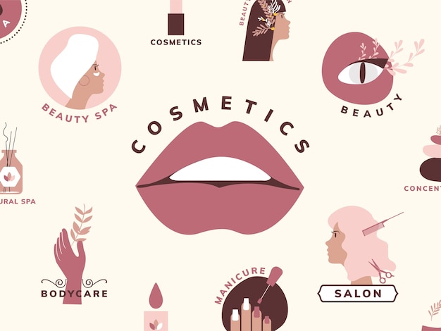 Бесплатное векторное изображение Набор значков красоты и косметики