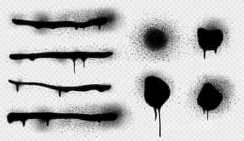 Бесплатное векторное изображение Набор пятен черной краски, выделенных на прозрачном
