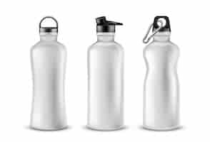 Бесплатное векторное изображение Набор пустых пластиковых бутылок с крышками для напитков, изолированных на фоне.