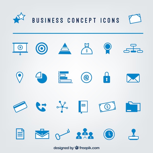 Бесплатное векторное изображение Набор синих бизнес-икон