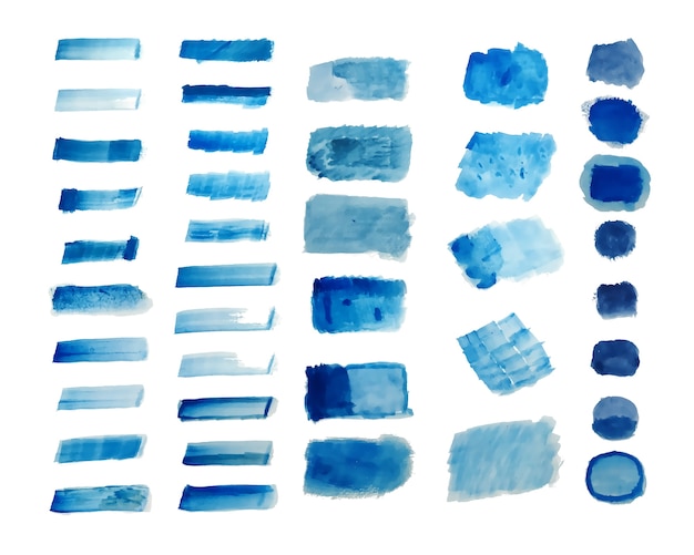 無料ベクター 青い手描き水彩テクスチャ背景のセット