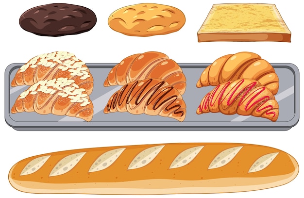 Бесплатное векторное изображение Набор хлеба и завтрака