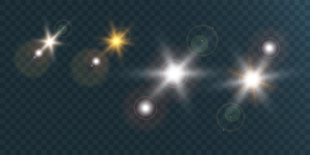 透明な背景イラストの明るい美しい星のセットです プレミアムベクター