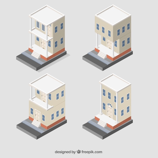 無料ベクター アイソメトリック様式の建物のセット