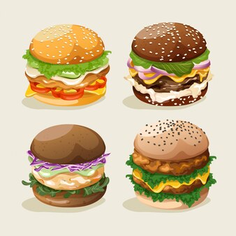 ハンバーガーのセット 食材と黒バーガー イラスト プレミアムベクター ハンバーガーのセット 食材と黒バーガー イラスト プレミアムベクター