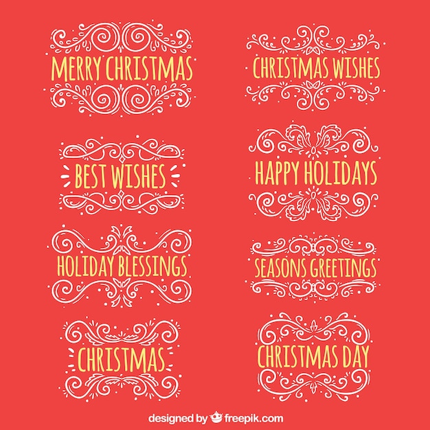 Бесплатное векторное изображение Набор каллиграфических украшений с рождественскими сообщениями