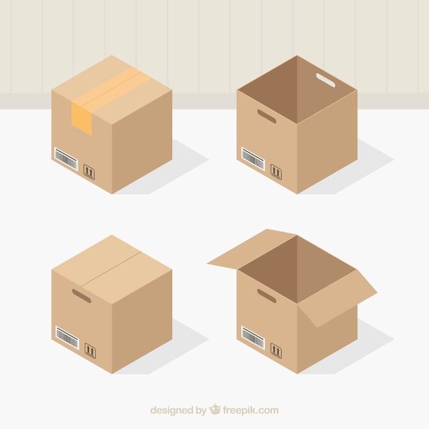 Бесплатное векторное изображение Набор картонных коробок для транспортировки
