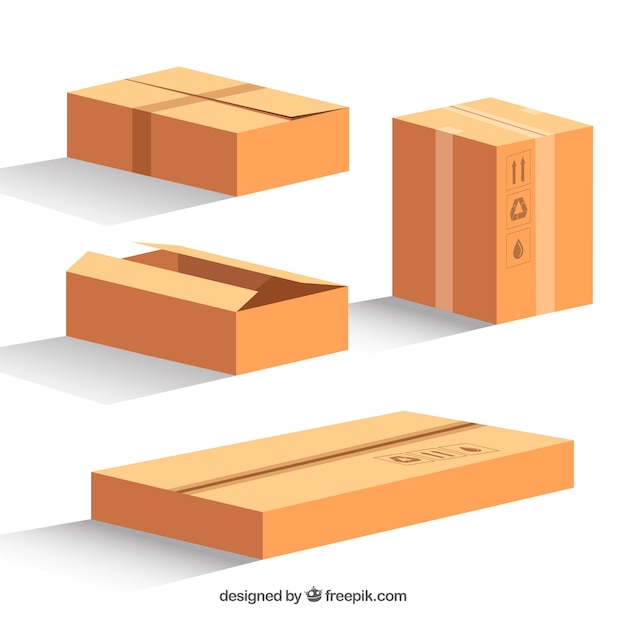 무료 벡터 배송 골 판지 상자 세트
