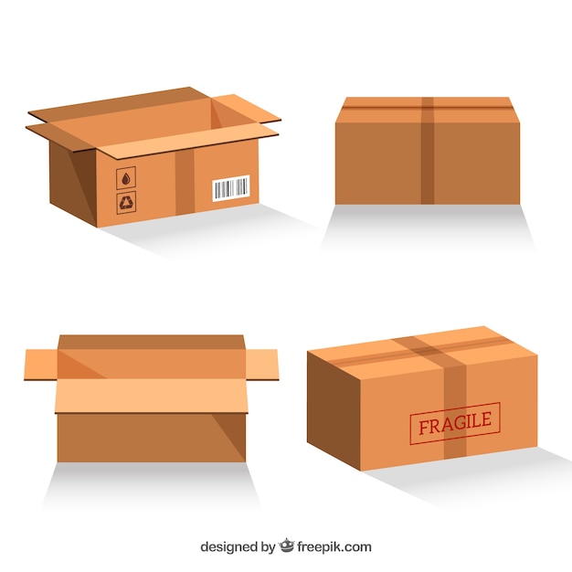 Бесплатное векторное изображение Набор картонных коробок для транспортировки