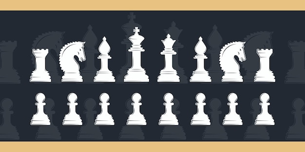 チェスの駒のセットベクトルイラストテンプレートアイコングラフィックデザイン 黒の背景にチェスの駒のアイコンのバンドルコレクション プレミアムベクター