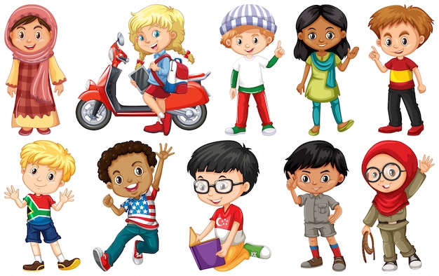 Бесплатное векторное изображение Набор детей из разных стран