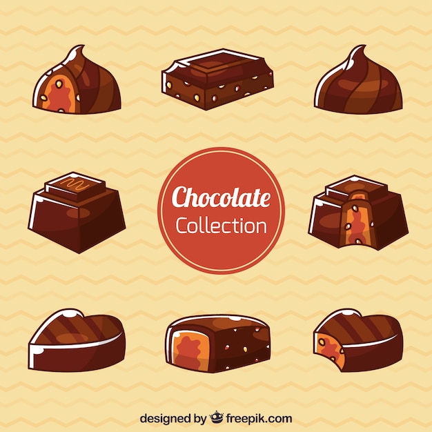 Бесплатное векторное изображение Набор шоколадных конфет с разными вкусами