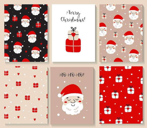クリスマスカード​と​サンタクロース​と​プレゼント​の​シームレス​な​パターン​の​セット