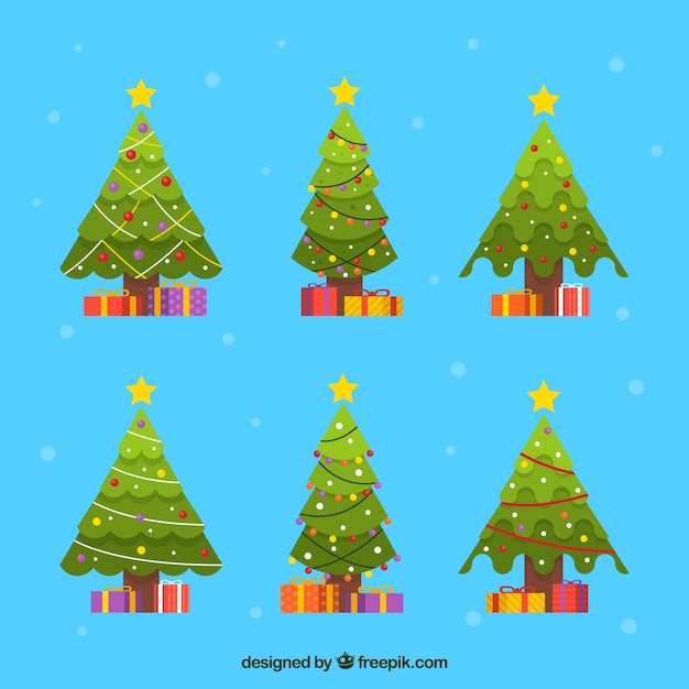 フラットデザインのクリスマスツリーのセット