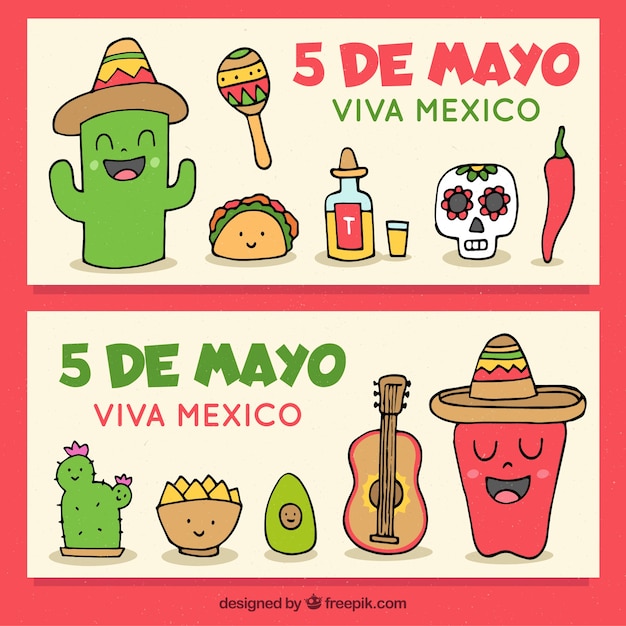 伝統的な要素を持つcinco de mayoバナーのセット