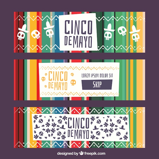 Бесплатное векторное изображение Набор баннеров cinco de mayo с традиционными мексиканскими элементами