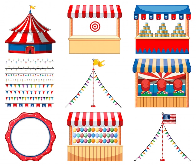 Бесплатное векторное изображение Набор цирковых игр и других украшений