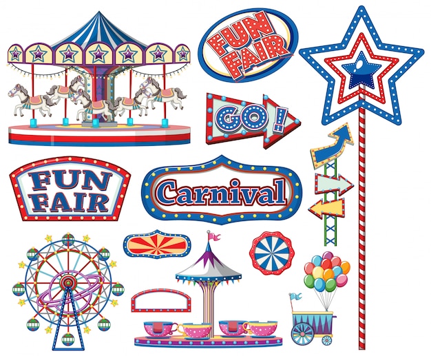 Бесплатное векторное изображение Набор цирковых предметов