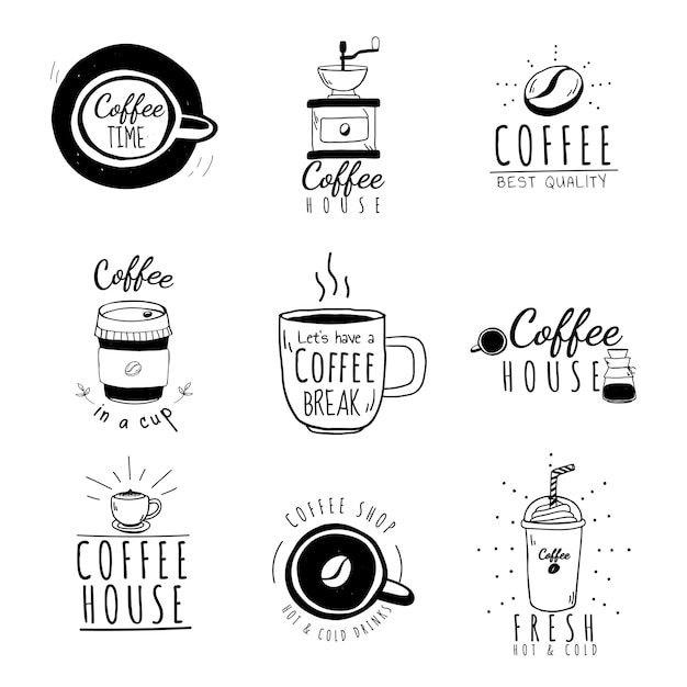 無料ベクター コーヒーショップのロゴのベクトルのセット