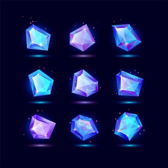 ゲームデザイン用のカラークリスタルジェムストーンジェムダイヤモンドベクトルguiアセットコレクションのセット