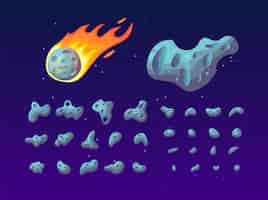 Бесплатное векторное изображение Набор красочных астероидов разной формы, текстуры и размера