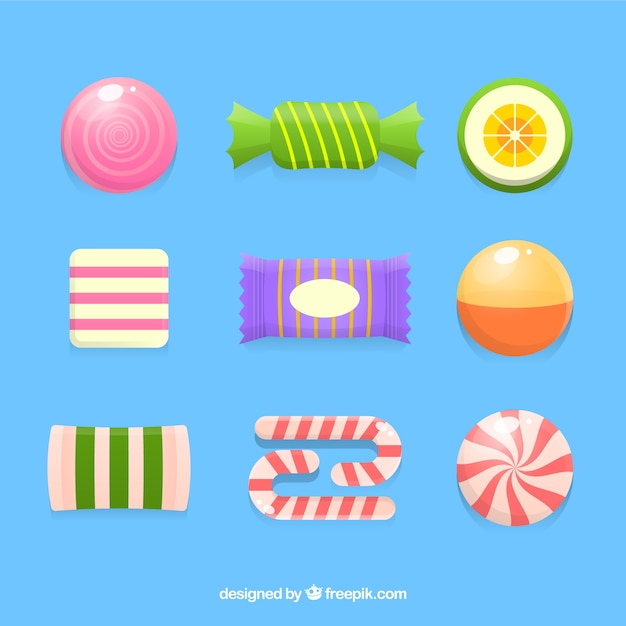 Бесплатное векторное изображение Набор красочных конфет в плоском стиле