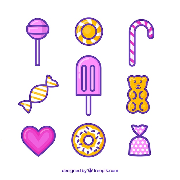 Бесплатное векторное изображение Набор красочных конфет в плоском стиле
