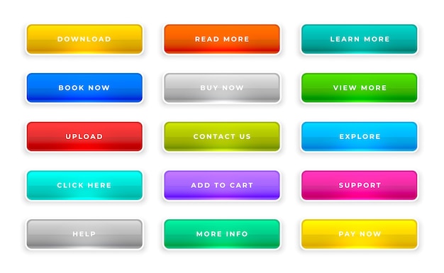 Бесплатное векторное изображение Набор красочных пустых веб-кнопок элемента значка дизайна