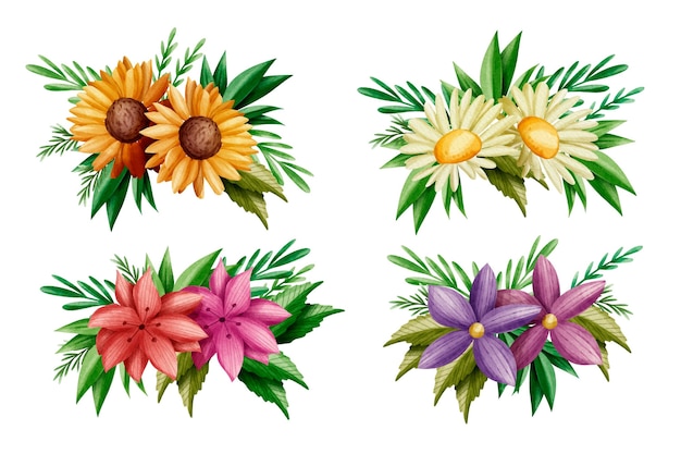 Бесплатное векторное изображение Набор красочных весенних цветов и листьев