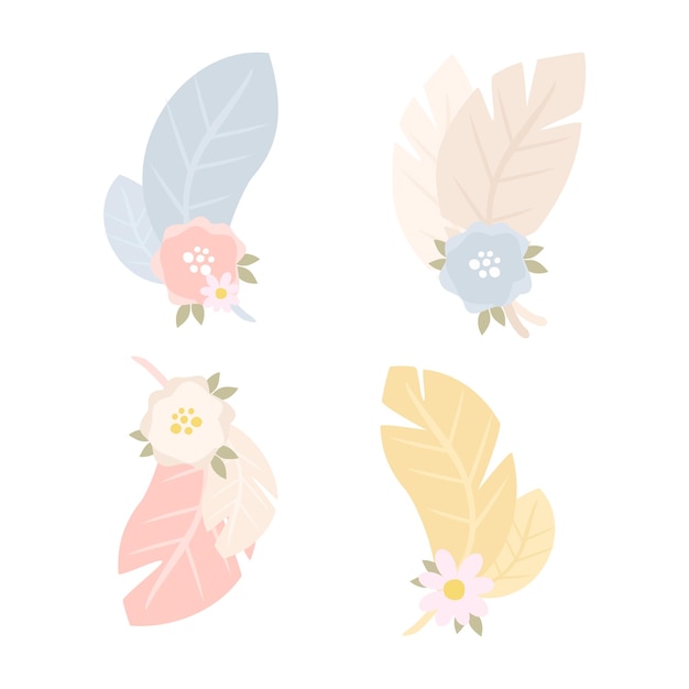 花と羽の構成のセット