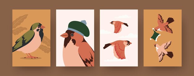 かわいいスズメの鳥の漫画のキャラクター プレミアムベクター