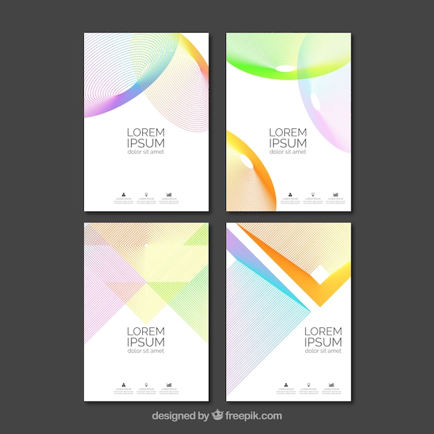 Бесплатное векторное изображение Набор шаблонов обложки с геометрическим дизайном
